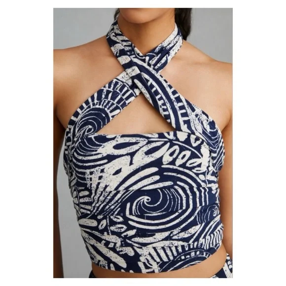 NWOT Anthropologie Floral Halter Top & Skirt Set in Blue & White  Size Small - Picture 4 of 10